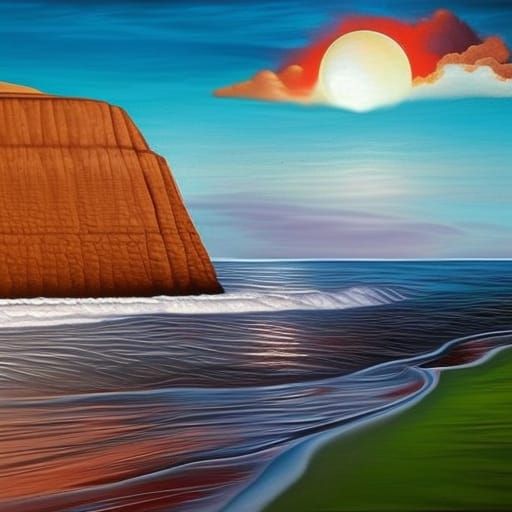 Greek Sphinx on Beach in Style of Bosch