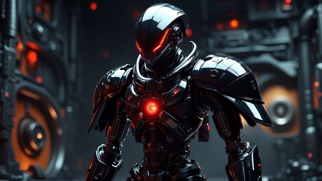 Cyberpunk Cylon Robot with Flashing Red Eye and Chrome Finis...