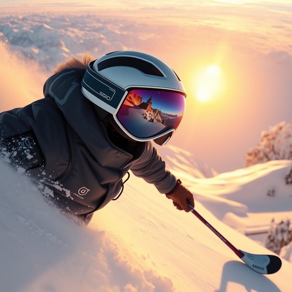 Sleek Skier Descends Snowy Mountain in High-Tech Goggles