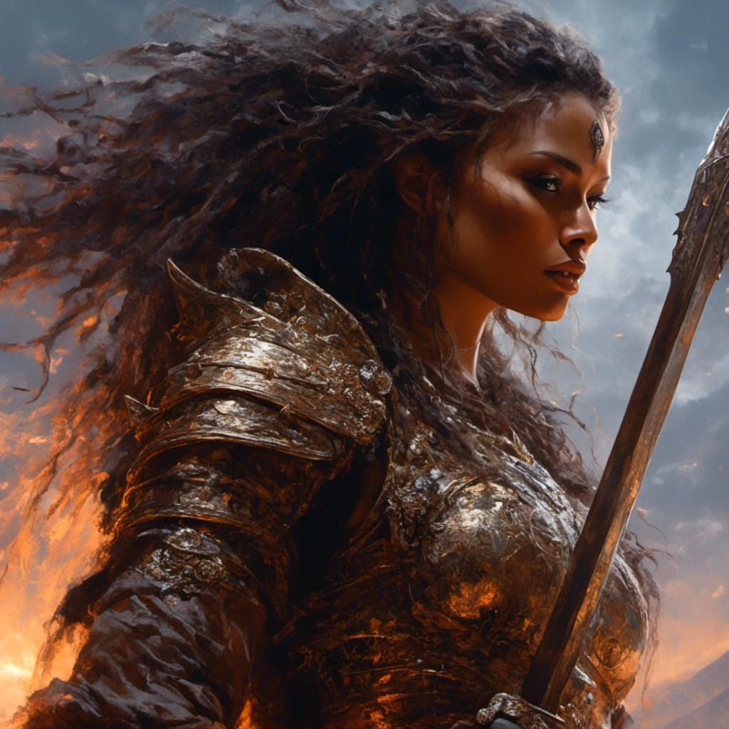 Fierce Warrior Close-Up in High Fantasy Style