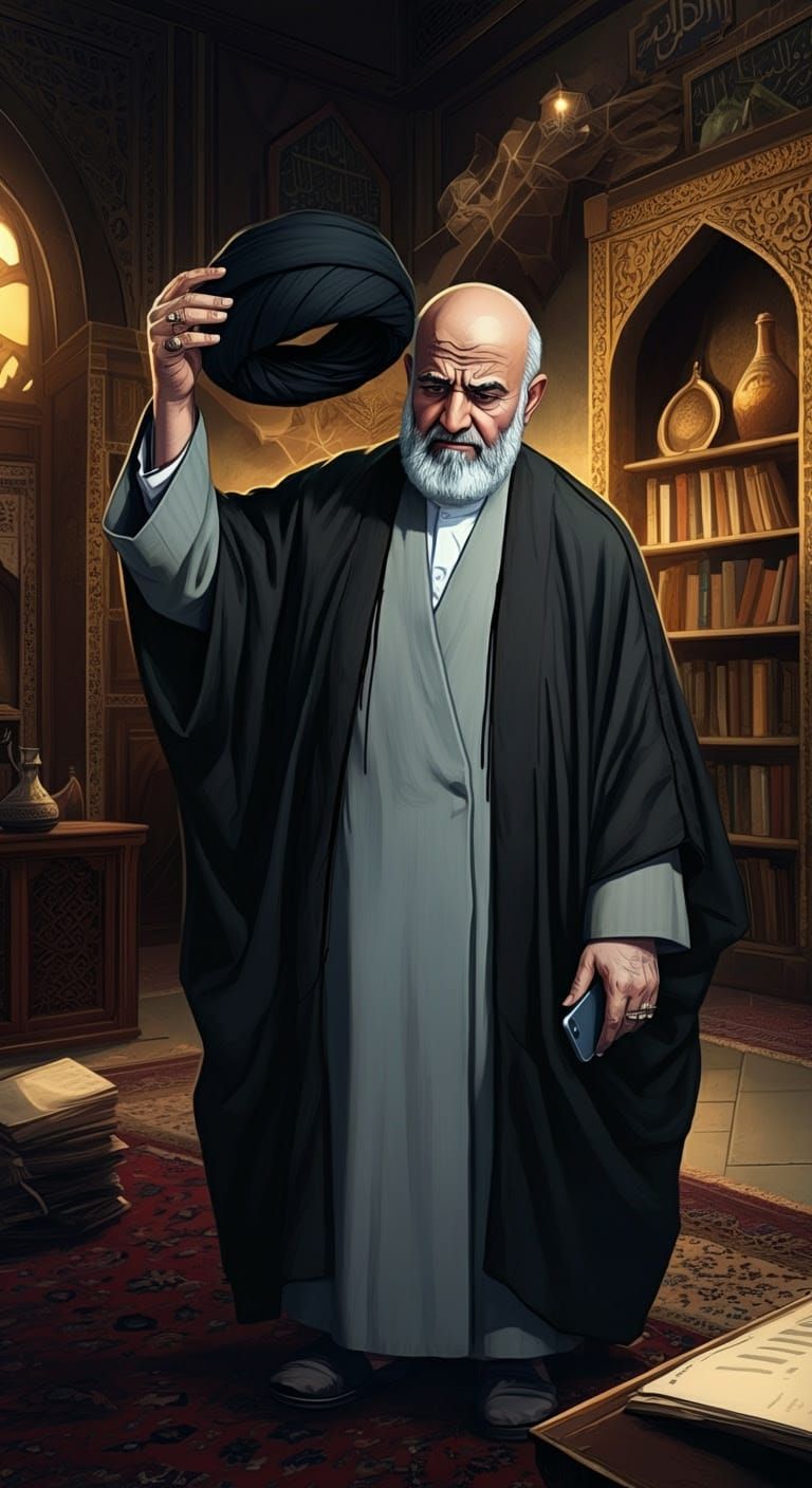 Suspicious Religious Figure with Turban, Digital Comic