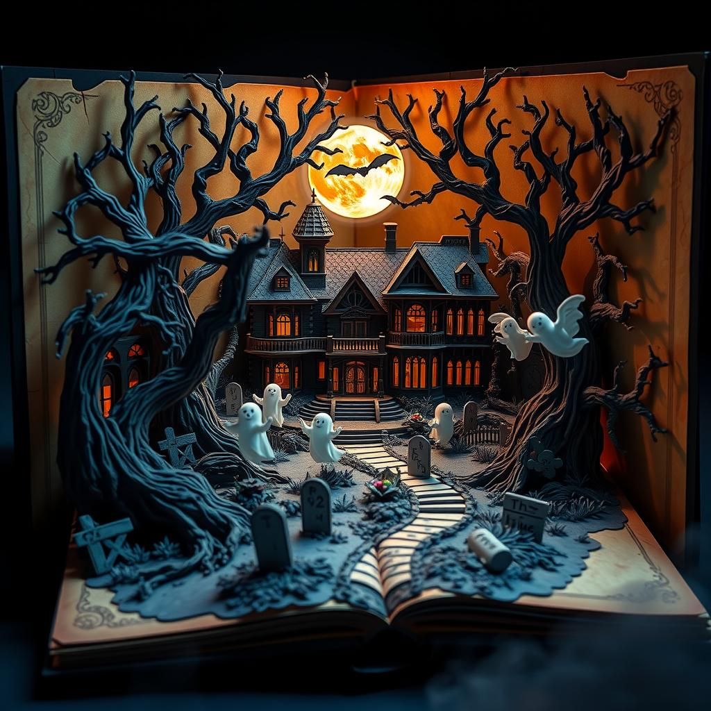 Haunted Mansion Diorama in Ornate Popup Book
