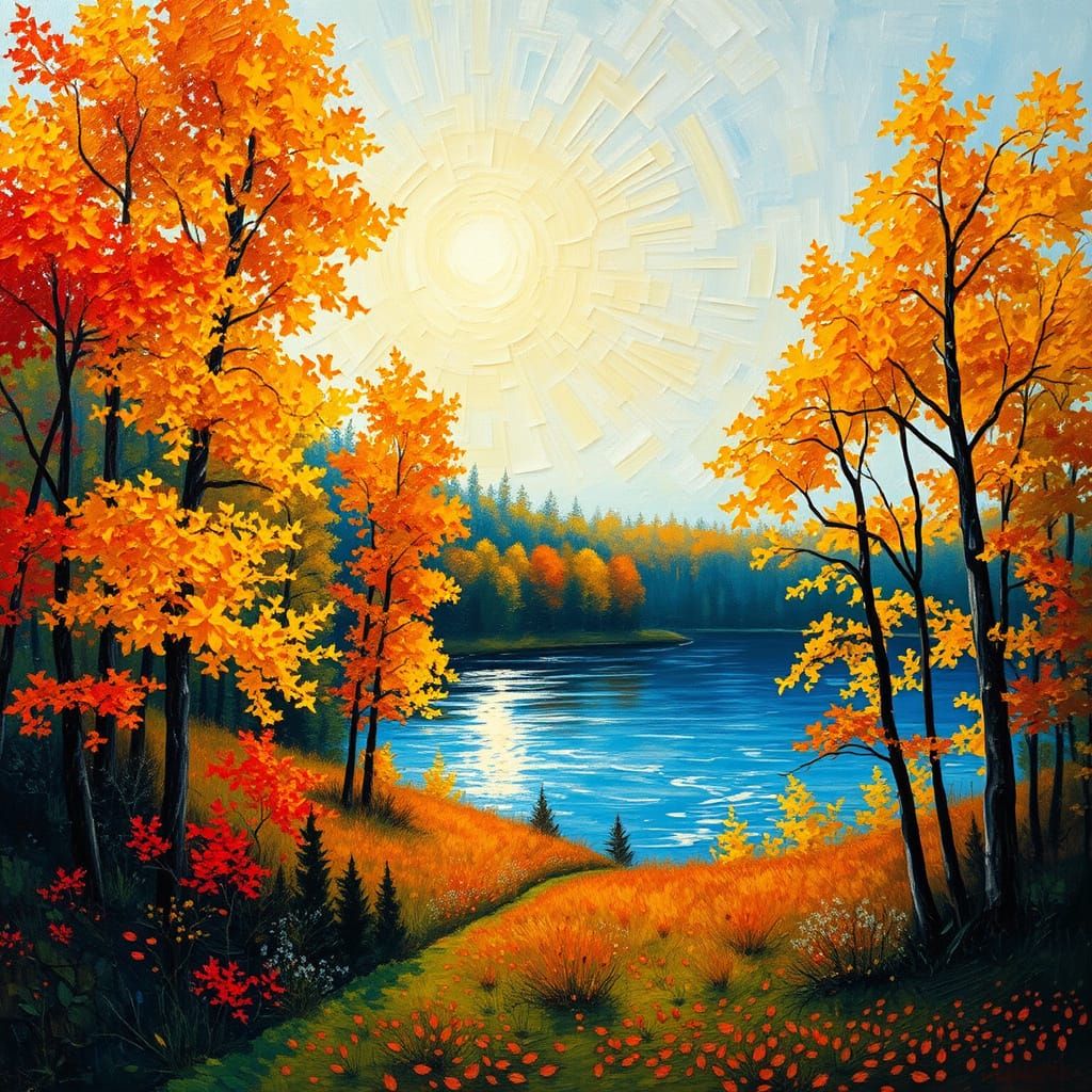 Impasto Autumn Forest Scene in Vibrant Hues