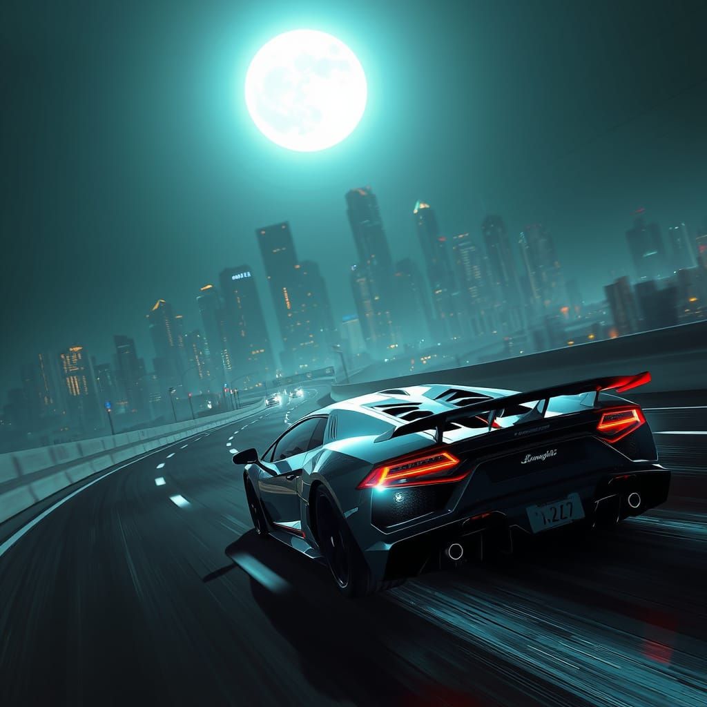 Lamborghini Speeds Down Moonlit Highway in Hyperrealistic St...