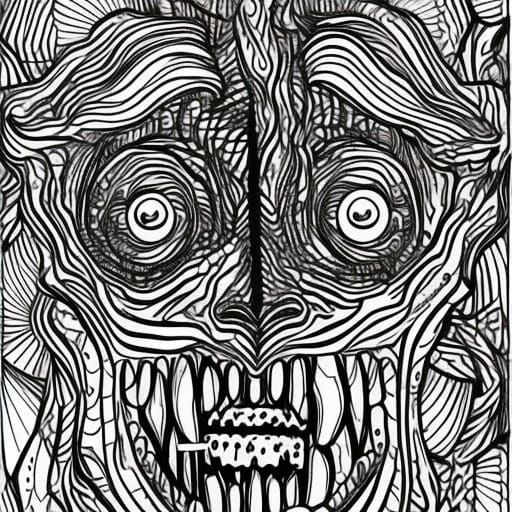 Monsters Coloring Book Page in Simple Line Art