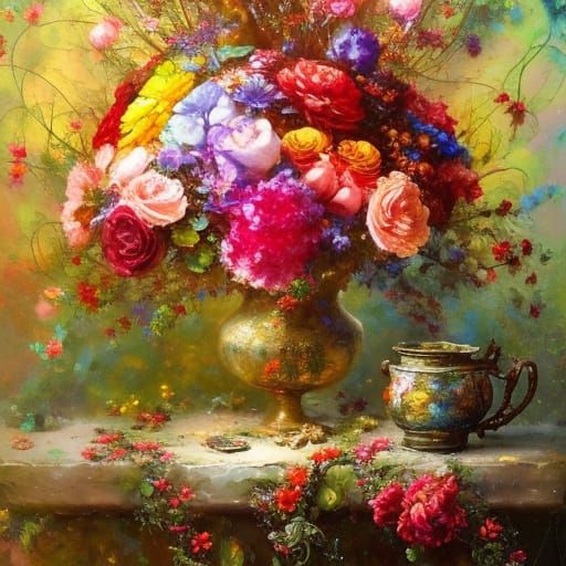 Christmas Floral Still Life Impasto Acrylic Painting