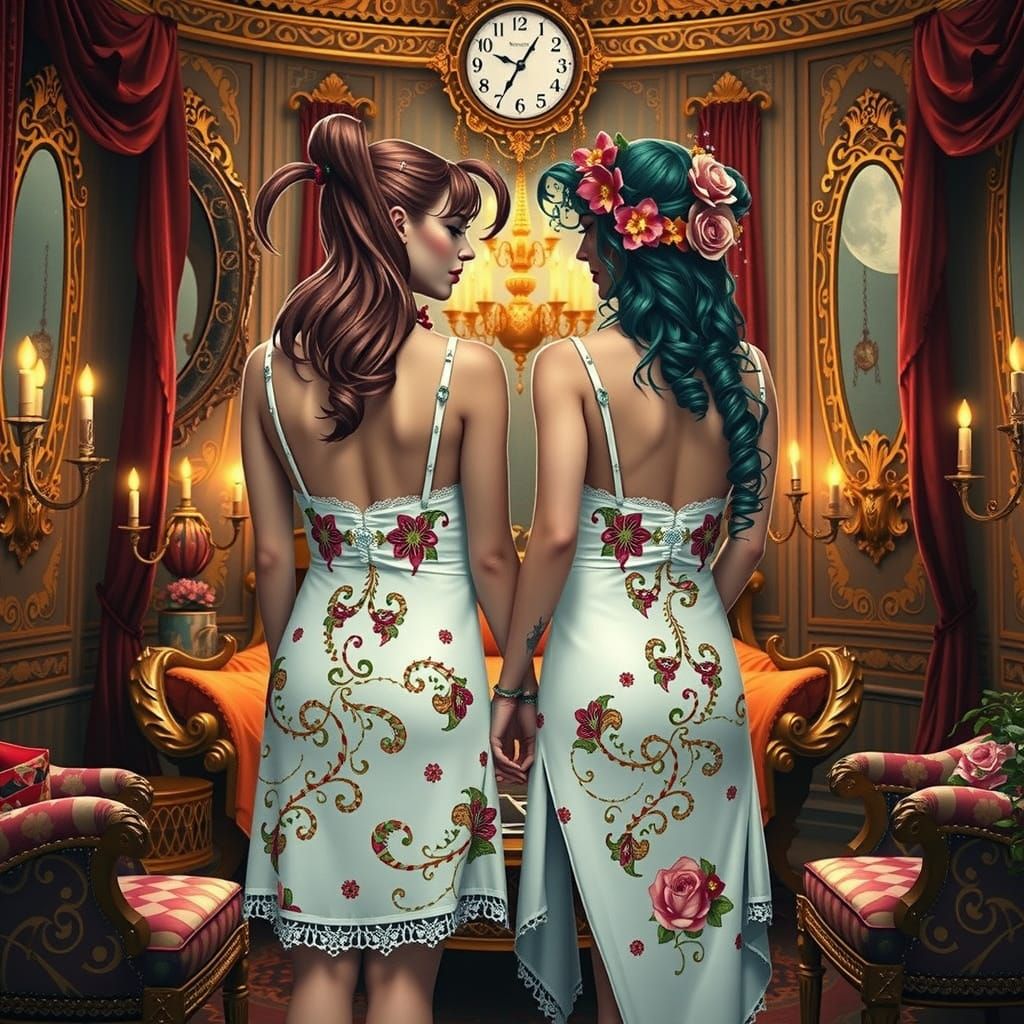 Seductive Sirens in Opulent Boudoir, Inspired by Art Nouveau