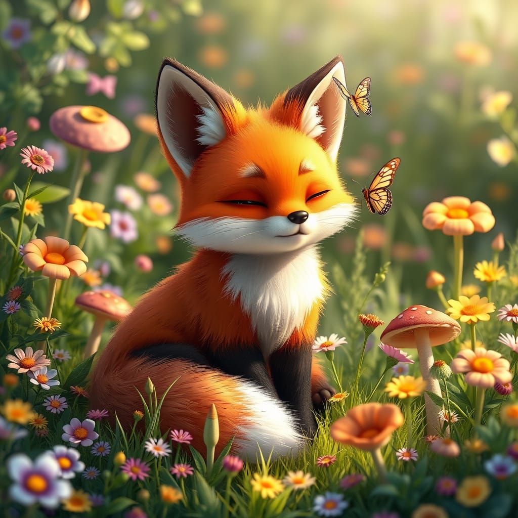 Delightful Fox and Butterfly in Anime Style