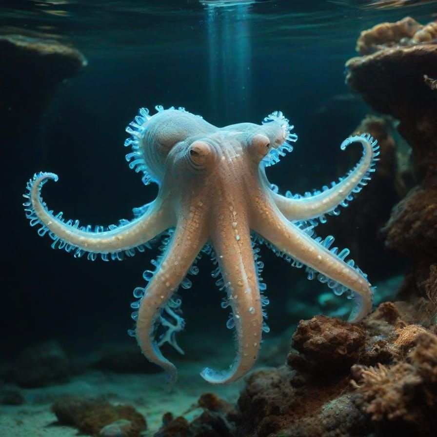 Futuristic Underwater Realm Teeming with Bioluminescent Mari...