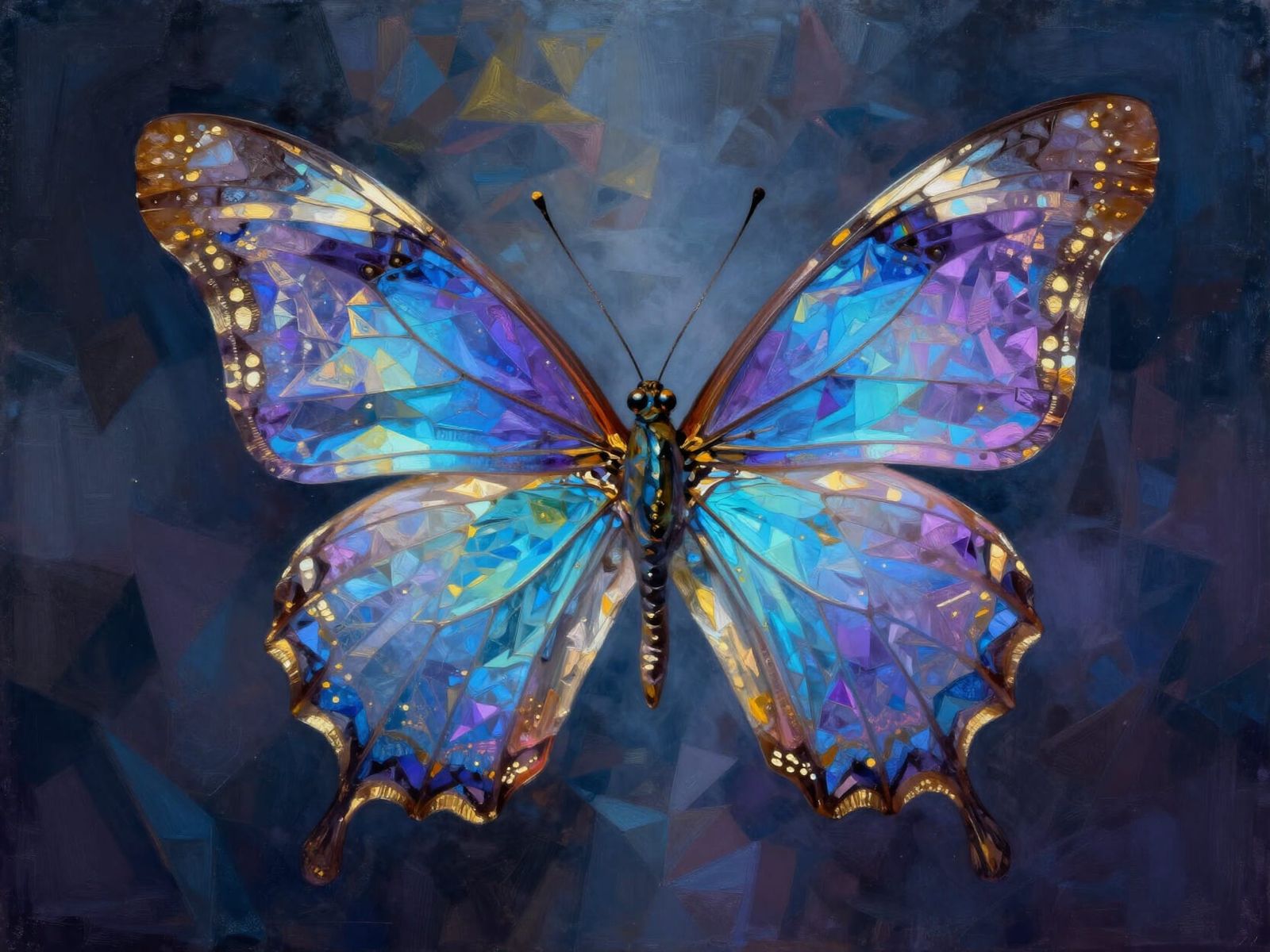 Radiant Butterfly with Geometric Wings in Neo-Cubist Style