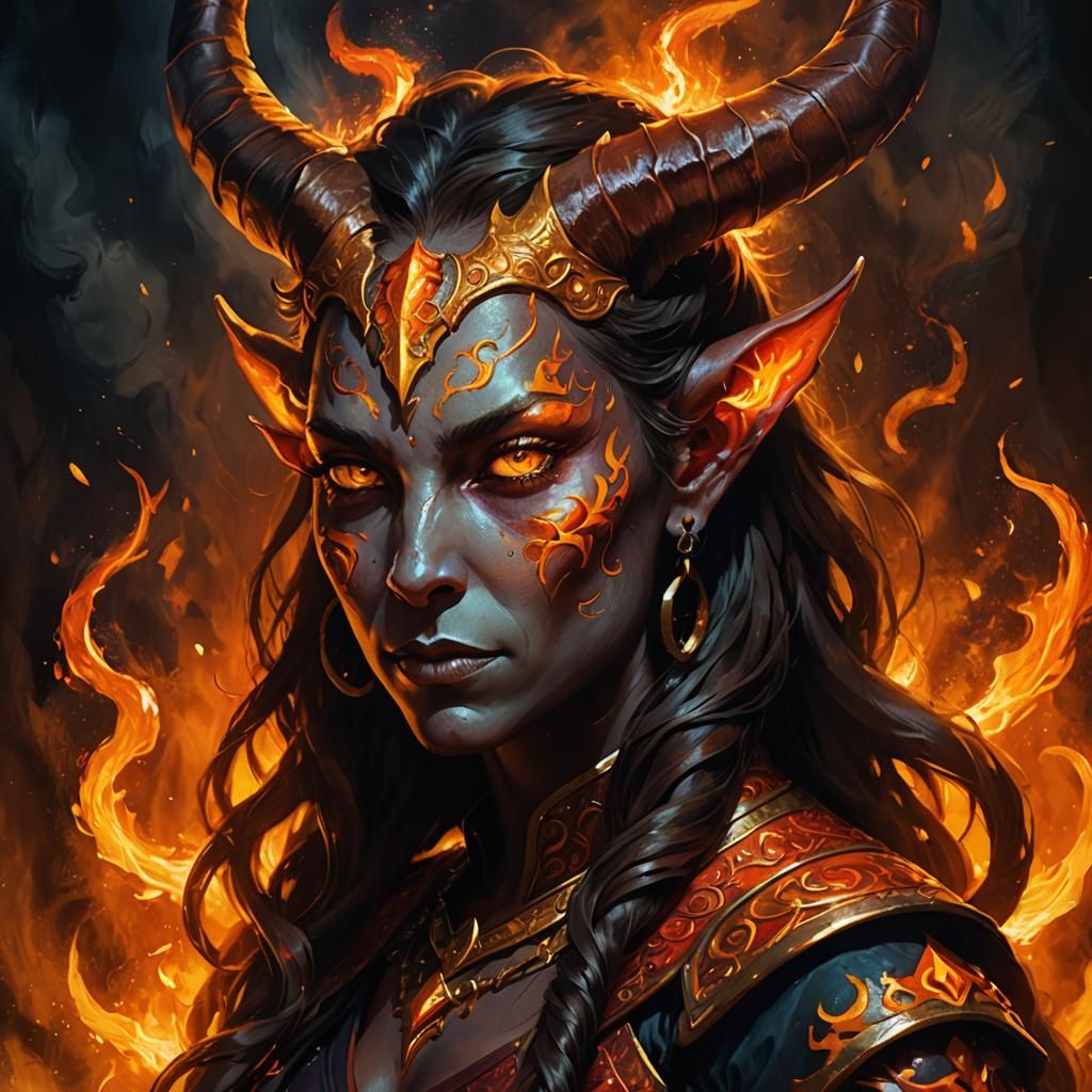 Tiefling Portrait in Oil Painting Style