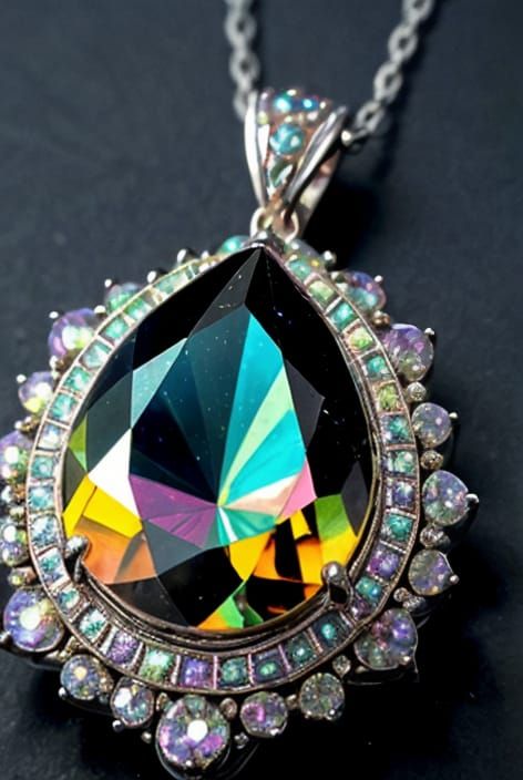 Iridescent Teardrop Gemstone Pendant in Photorealistic Style