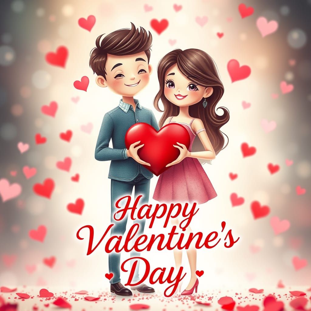 Romantic Couple Holding Heart on Magical Background