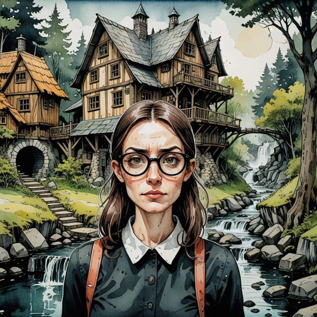 Surreal Portrait of a Young Office Girl in a Whimsical Water...