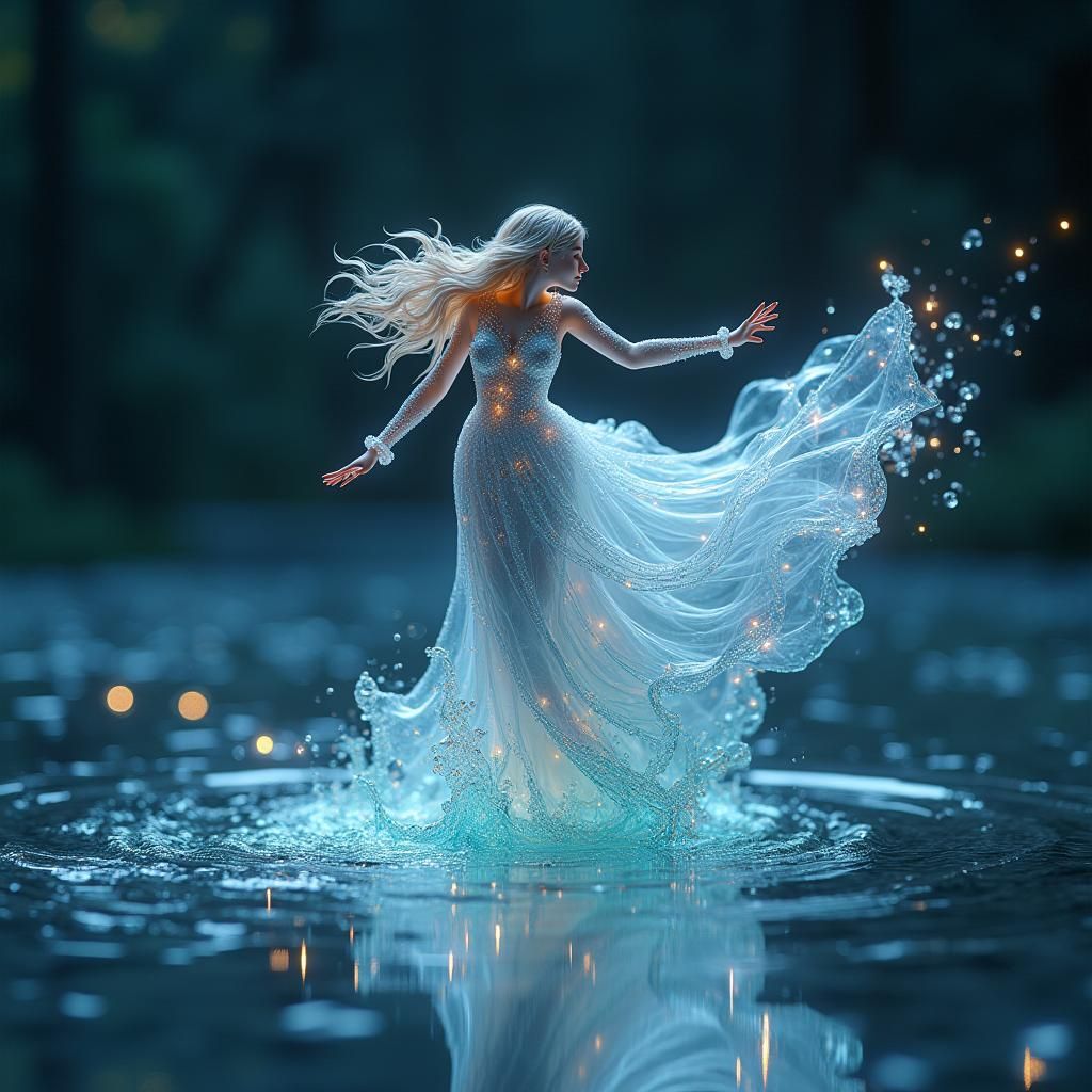 Glass Woman Leaps Into Starry Expanse