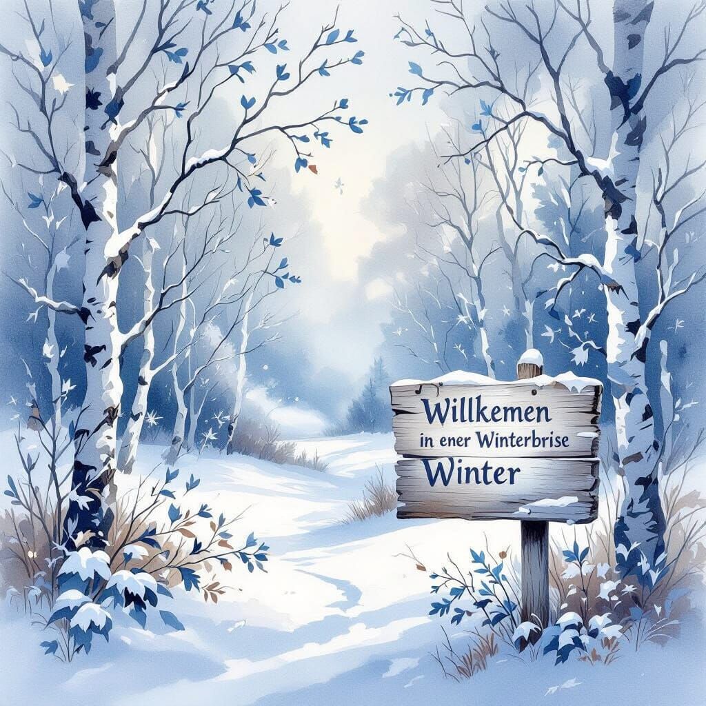 Whimsical Winter Landscape with Blue & White Trees