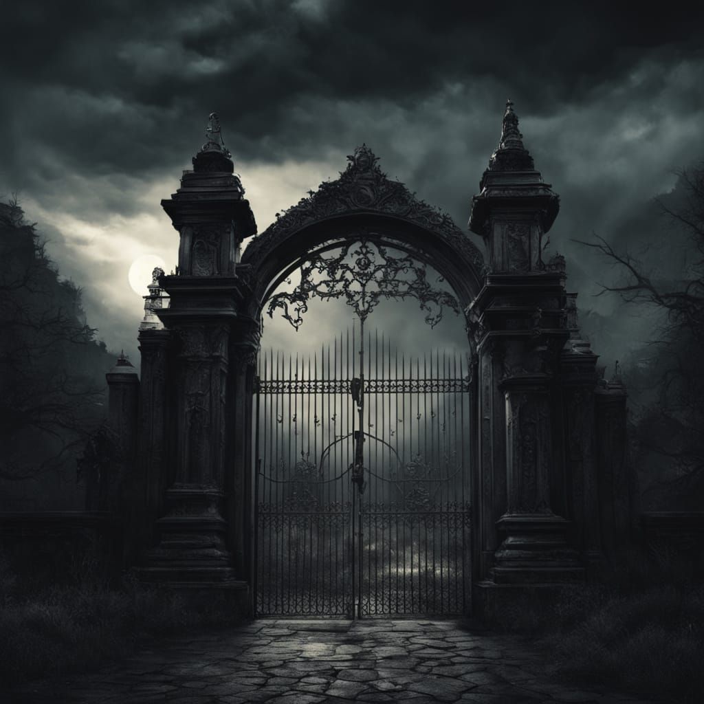 Twisted Gothic Gate in Dark Fantasy Landscape