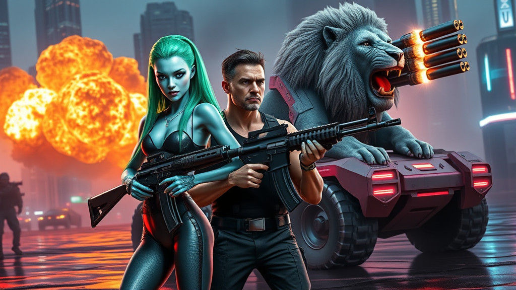 Alien Warrior and Human Ally in Futuristic Battle