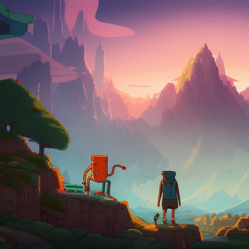 Epic Man Staring at City in Adventure Time Style