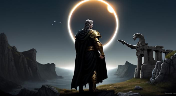 Dark Fantasy Eclipse Scene Inspired by Greek Myth