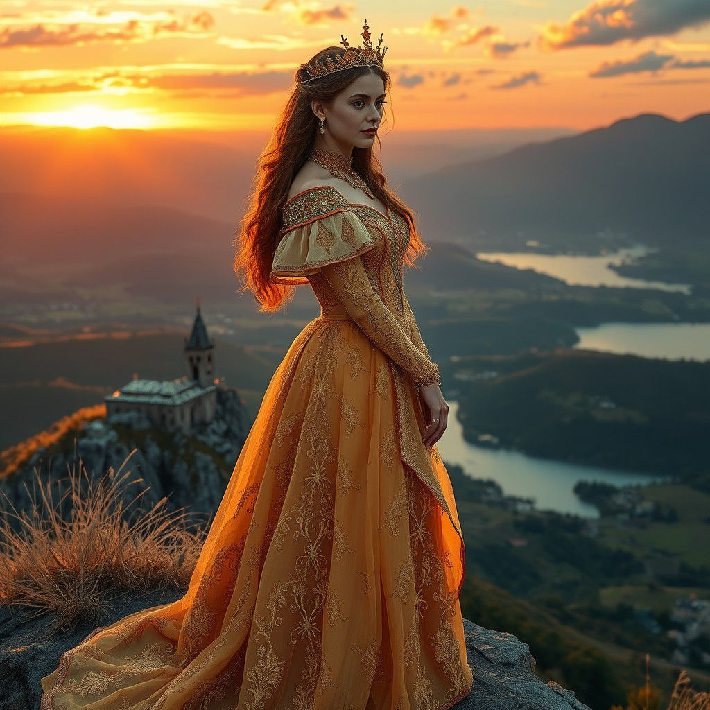 Occitan Princess Overlooking Medieval Landscape