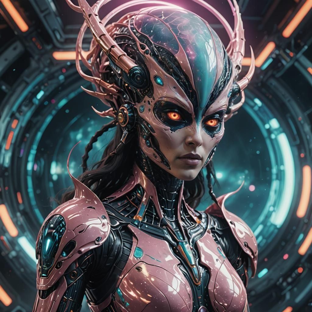 Alien Queen Ready to Attack in Retro-Futuristic Dreamscape