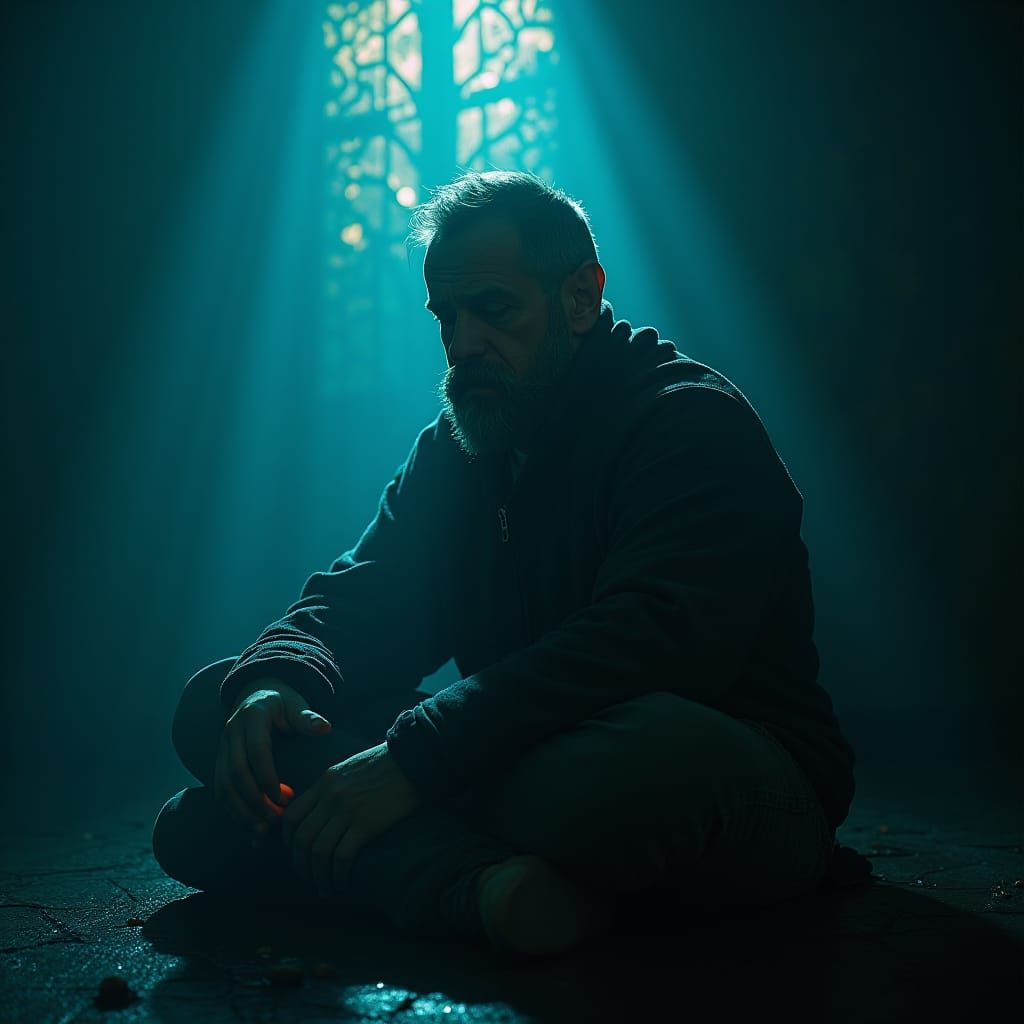 Melancholic Man in Mystical Ambiance, Dreamlike Concept Art