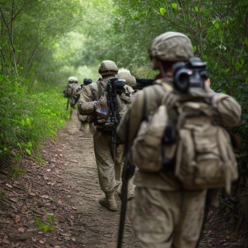 American Soldiers Trekking Through Jungle: Professional Phot...