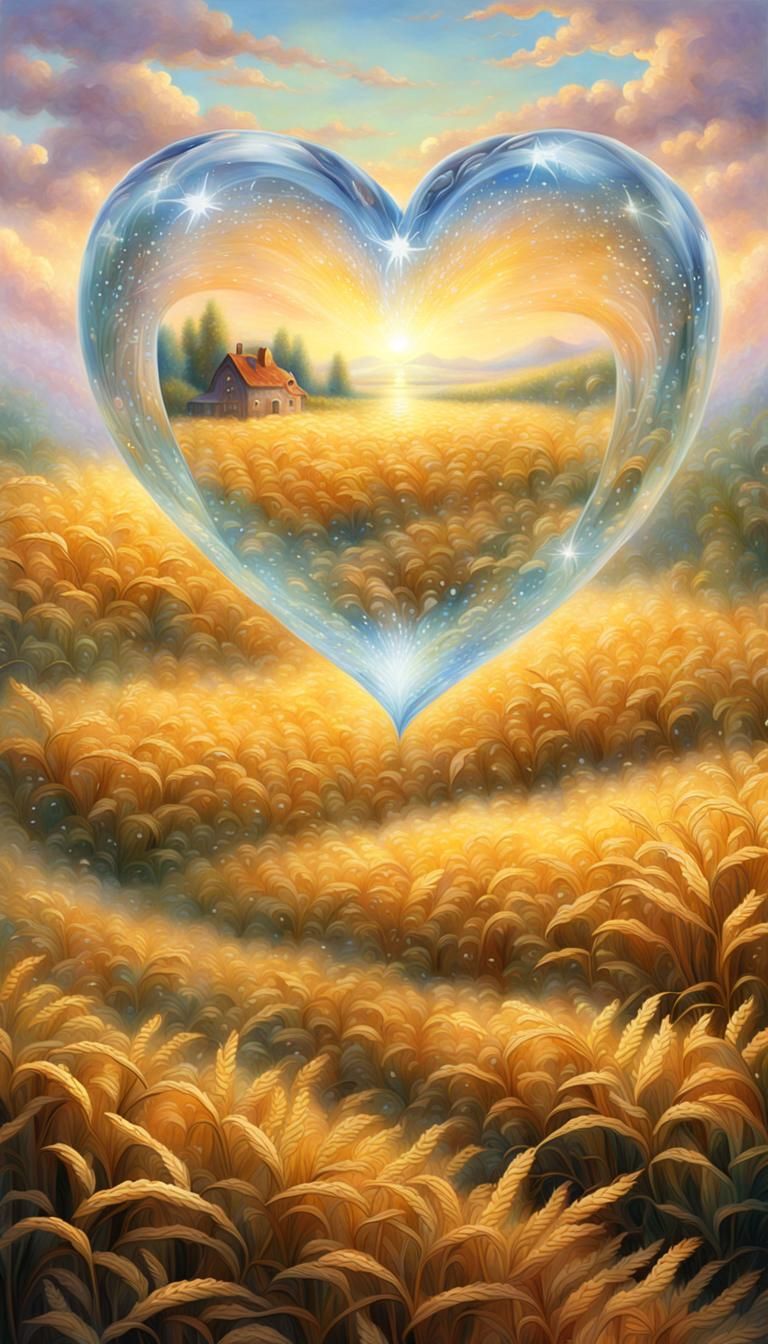 Glass Heart in Golden Field: Ethereal Fantasy Art