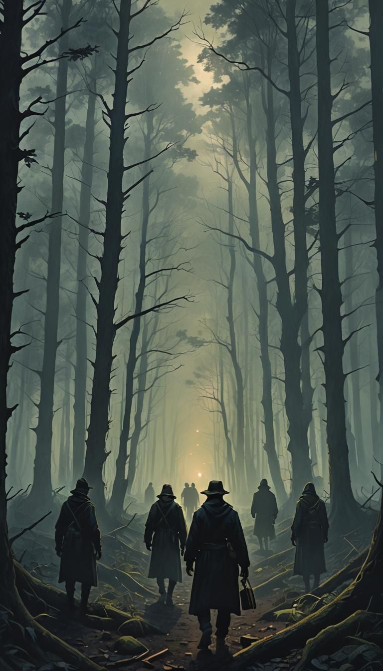 Eerie Forest Shadows: Sinister Landscape Art