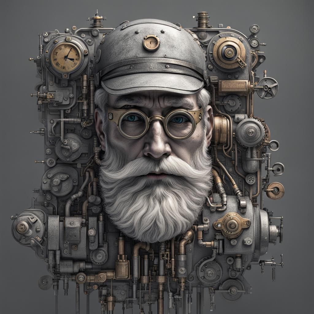 Steampunk Mechanical Man with Gray Beard