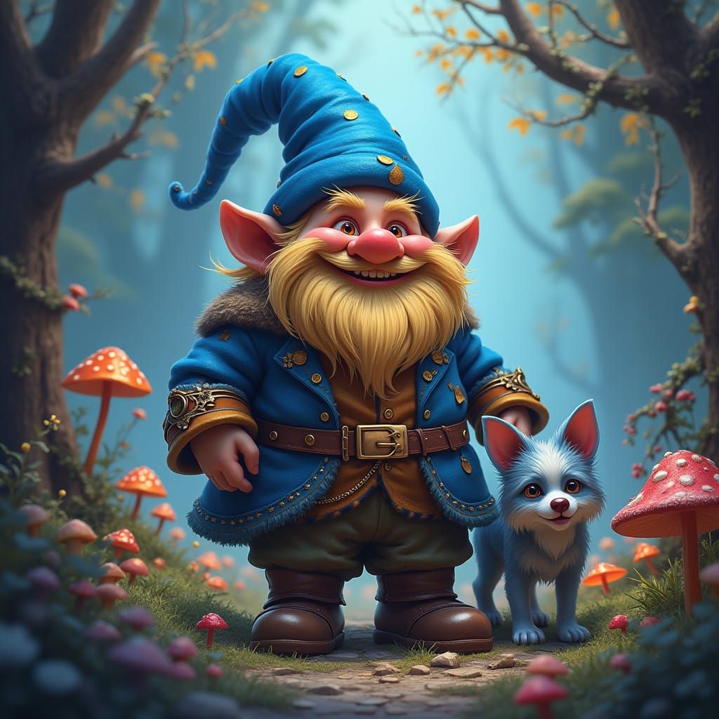 Whimsical Gnome Trickster in Enchanted Realm