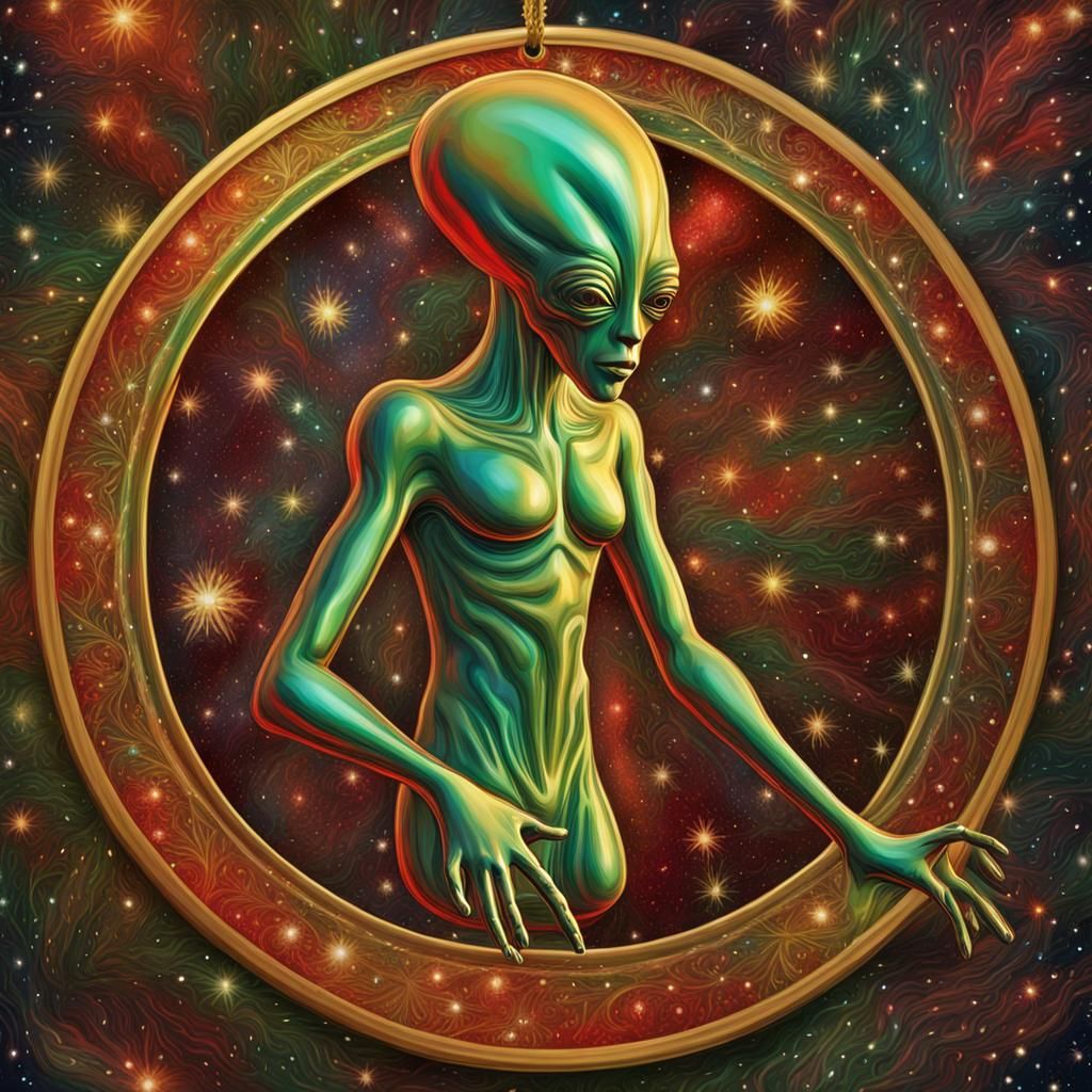 Alien Christmas Ornament in a Surreal Style