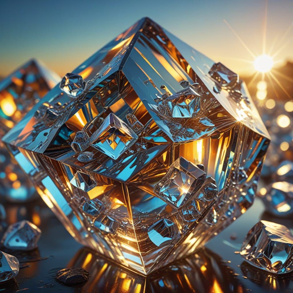 Faceted Glass with Water in Surreal Oil Painting