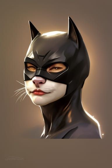 Hyperdetailed Cat Batman Portrait in Art Nouveau Style