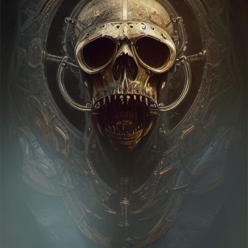 Steampunk Skeletron Engine Horror Portrait in Volumetric Lig...