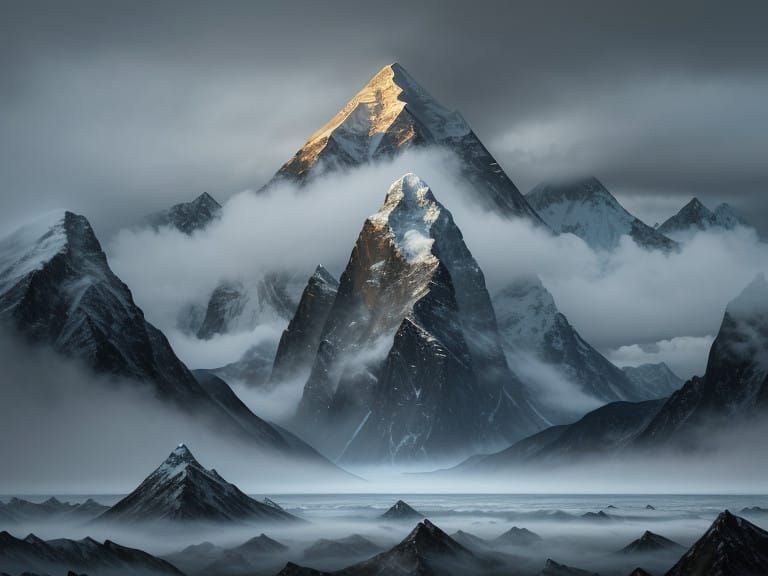 Majestic Mount Everest in a Dramatic Stormy Sky