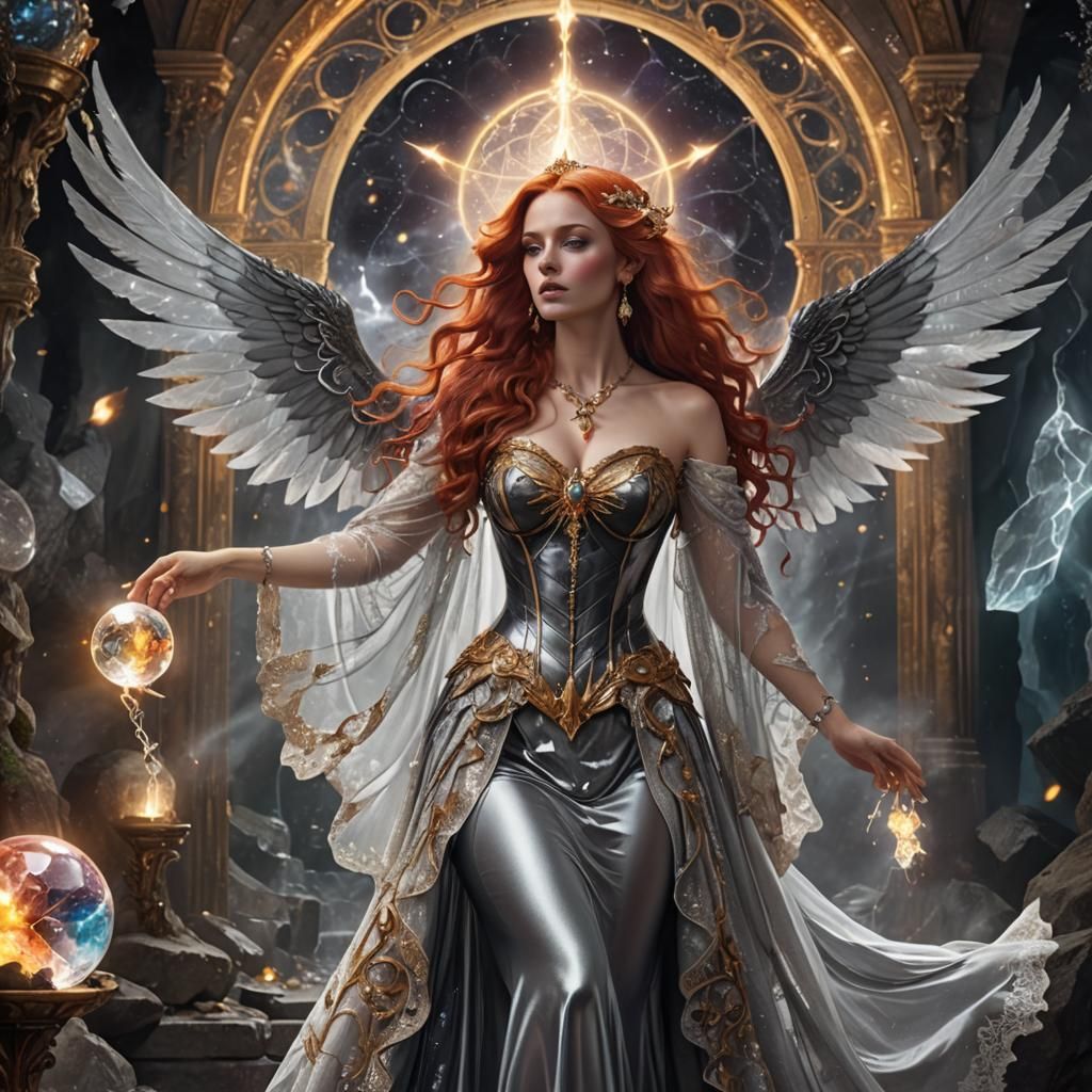 Vibrant Goddess in Cosmic Crystal Grotto