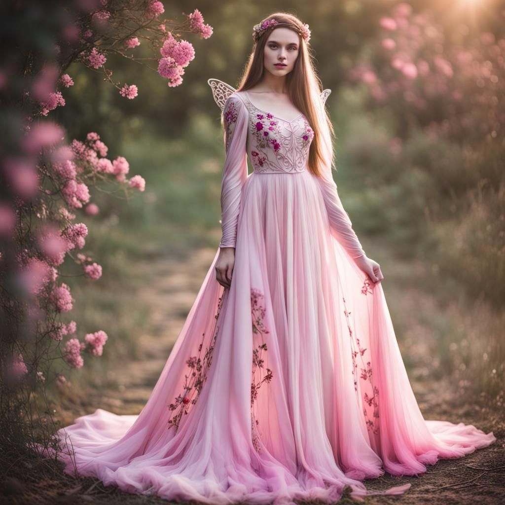 Elven Butterfly Ballgown in Pink Gradient