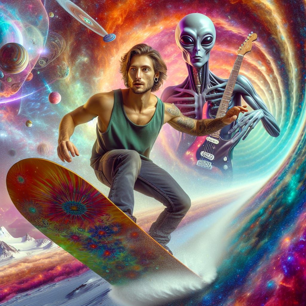 Surreal Wormhole Surfing with Space Alien Guitarist