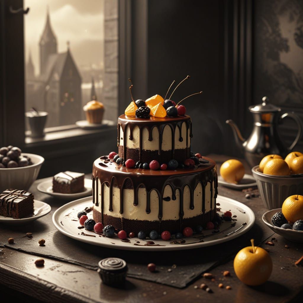 Monochrome Still Life of Mini Cake in Film Noir Style