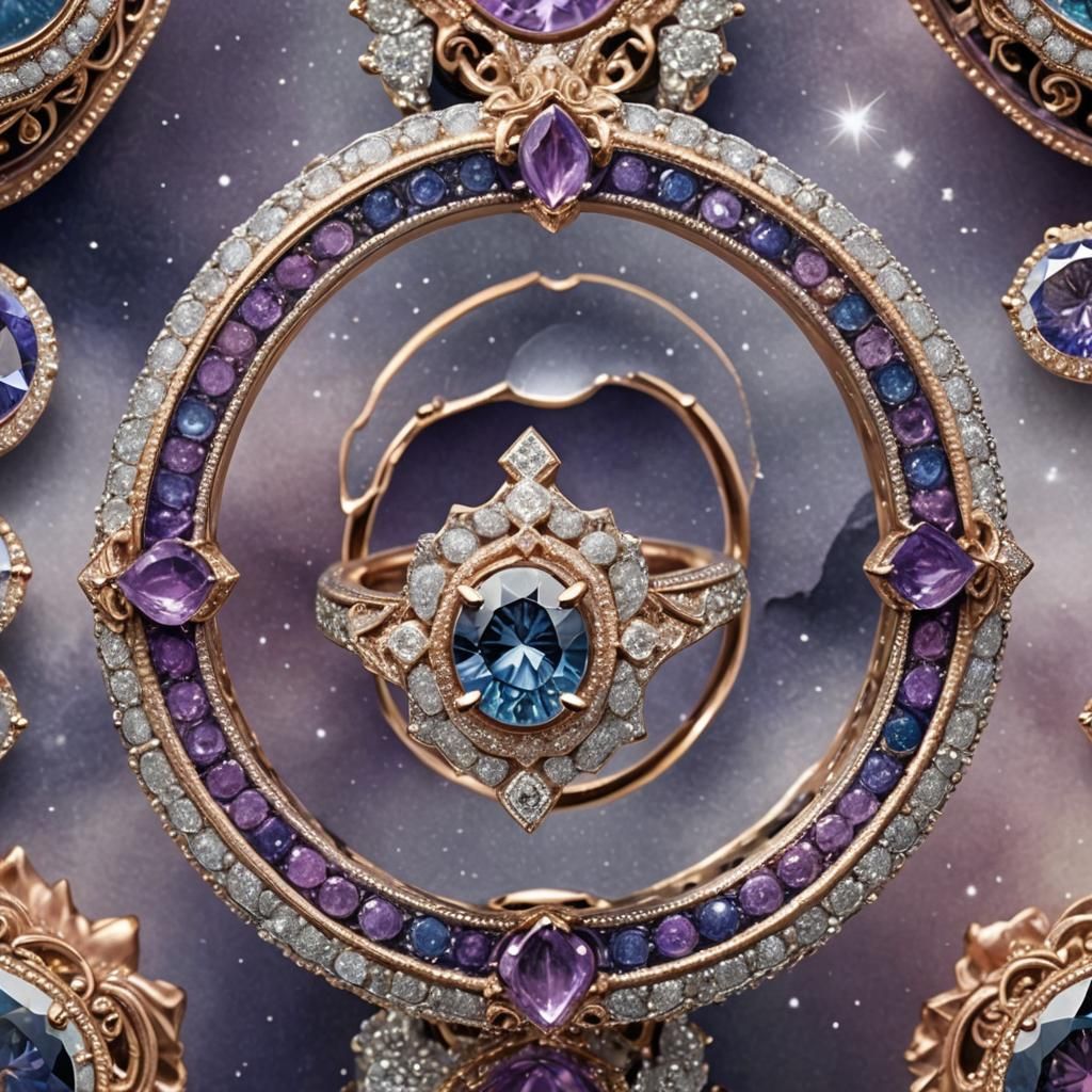 Ornate Diamond Ring with Brilliant Blue Stone