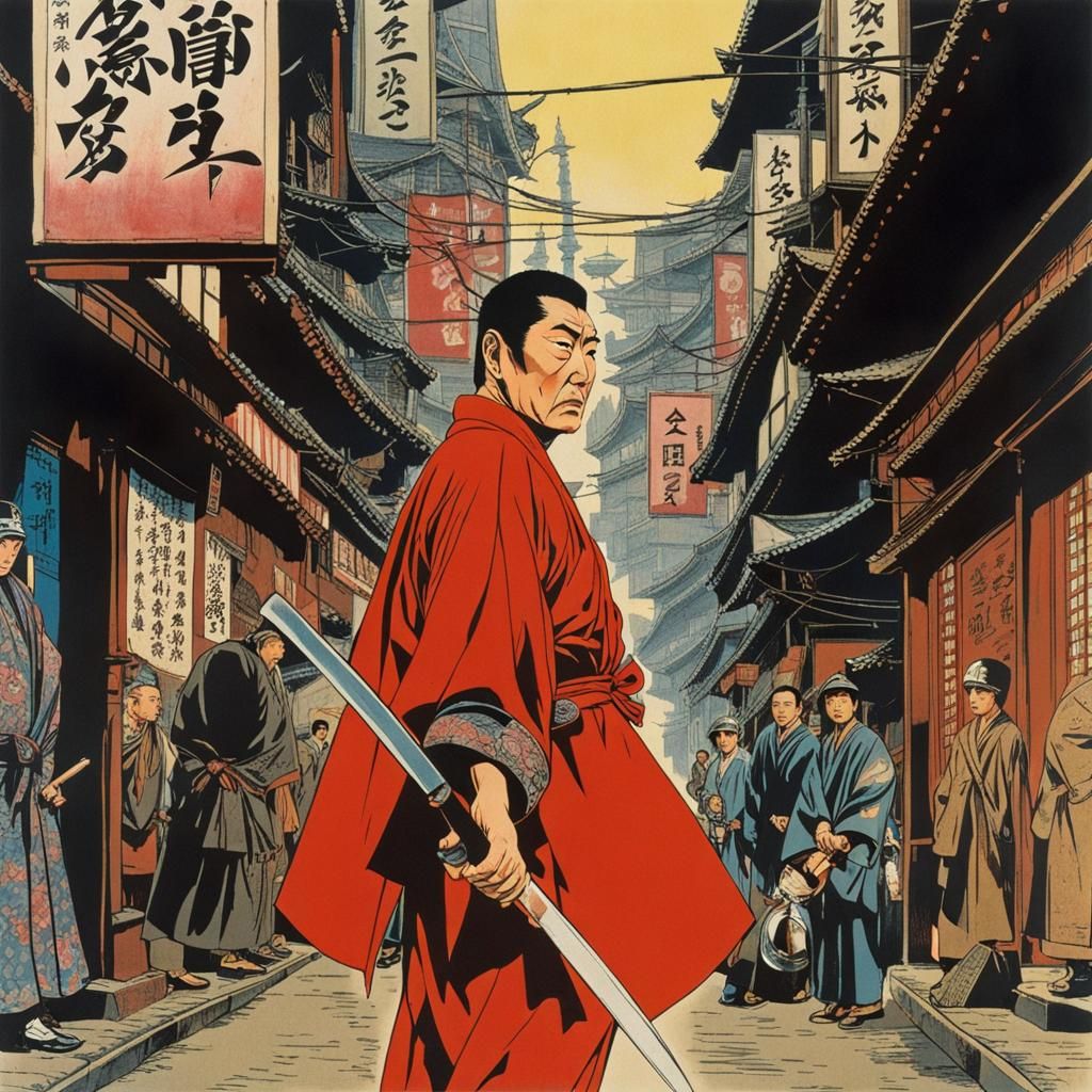 Zatoichi in Futuristic Tokyo: Digital Illustration