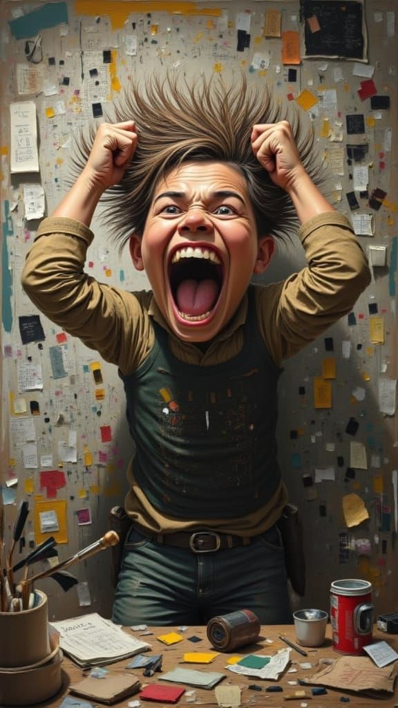 Chaotic Maximalist Evidence Board with Distressed Figure