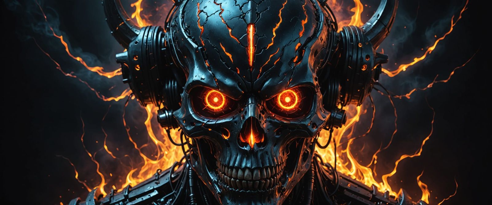 Futuristic Demon Skull with Neon Fire Eyes