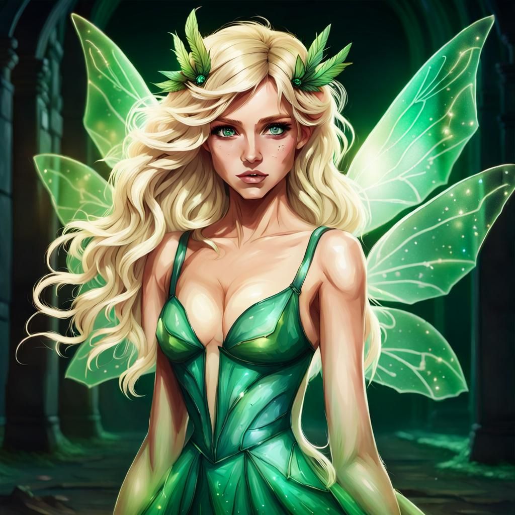 Blonde Woman with Holographic Fairy Wings