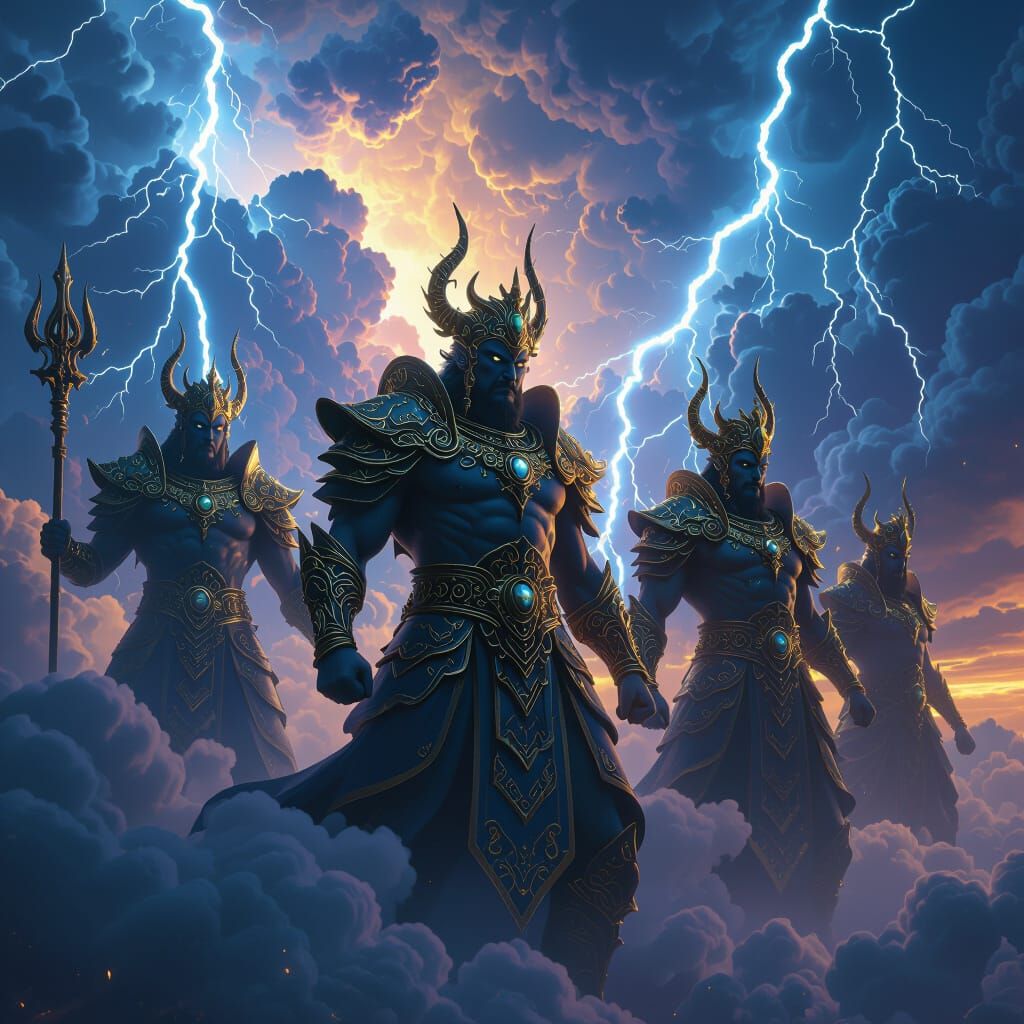 Angry Gods in Ornate Armor with Lightning