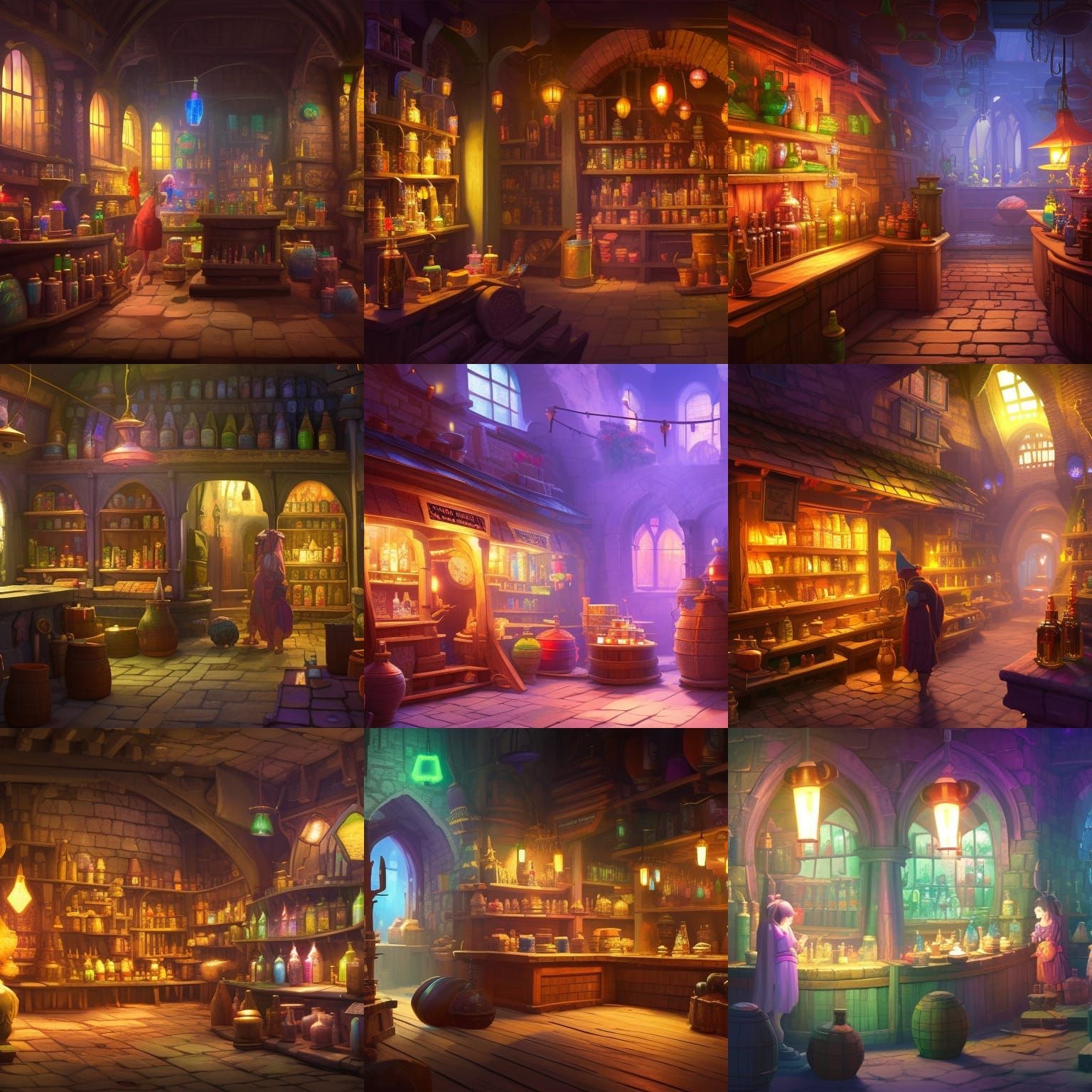 Medieval Potion Shop Concept Art in Studio Ghibli Style