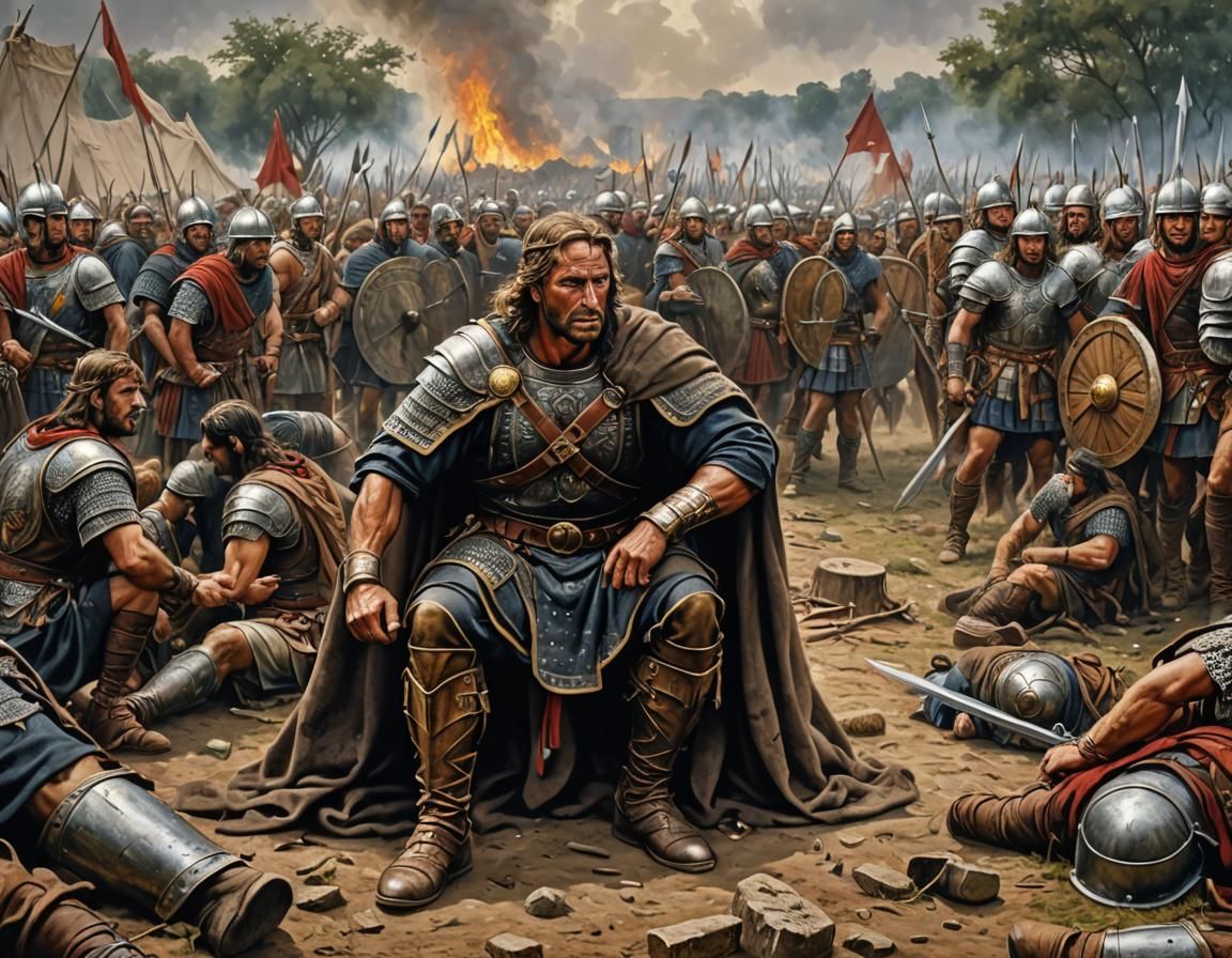Vercingetorix Surrenders to Roman Legions: Epic Matte Painti...