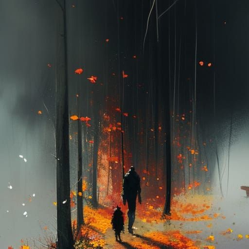 Solitary Figure in Autumn, Textured Speedpaint